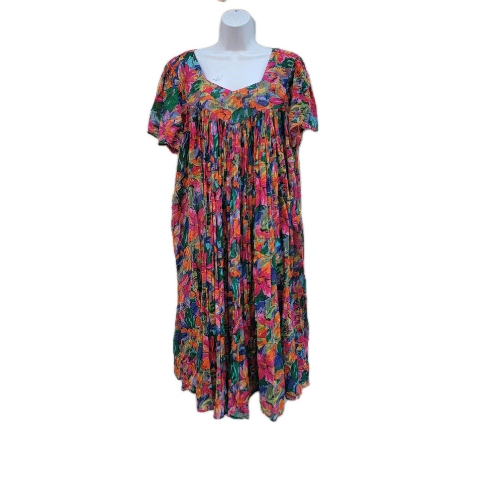 Vintage Sita Floral MuMu Housemaxi  Dress Sz L Colorful Boho Loungewear Festival